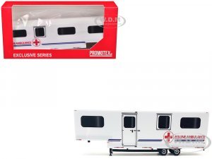 Equine Ambulance Trailer White with Blue Stripes (HO) Plastic Model by Promotex