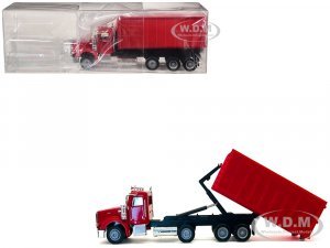Peterbilt 367 Roll-Off Dump Truck Red with Red Box (HO) Plastic