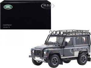 Land Rover Defender 90 with Roof Rack Dark Gray Metallic with Black Top and Chequer Plates