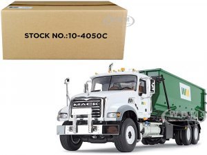 Mack Granite MP Waste Management Garbage Truck with Tub-Style Roll-Off Container White