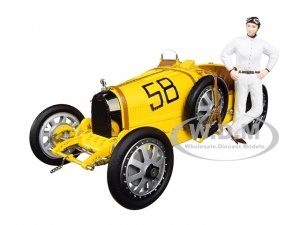 Bugatti T35 #58 Grand Prix Yellow Livery with a Female Racer Figurine