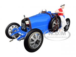 Bugatti T35 #30 Grand Prix Bright Blue Livery with a Female Racer Figurine