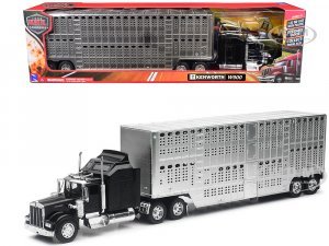 Kenworth W900 Truck Black with Pot Belly Livestock Chrome Long Haul Truckers Series