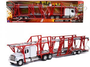 Freightliner 114SD Auto Transporter White and Red Long Haul Trucker Series