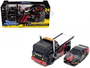 JDM Flatbed Truck #25 Black and Red and 1983-85 Toyota Trueno Sprinter (AE86) #25 Black and Red Advan Livery Muscle Transports Series