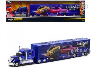 International LoneStar Enclosed Car Transporter Lowriders World Tour Candy Blue with Graphics Custom Haulers Series