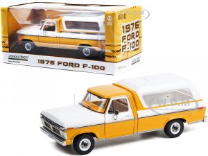 1976 Ford F-100 Ranger Pickup Truck with Deluxe Box Cover Chrome Yellow and Wimbledon White