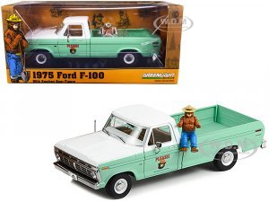 1975 Ford F-100 Pickup Truck Forest Service Green and White with Smokey Bear Figure Only You Can Prevent Forest Fires