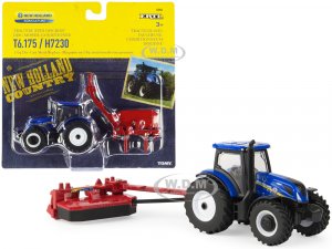 New Holland T6.175 Tractor Blue with New Holland H7230 Discbine Disc Mower-Conditioner Red Set of 2 pieces