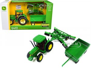 John Deere 6410 Tractor with Barge Wagon and Disc Harrow with Folding Wings