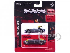 Ferrari Monza SP1 Silver Metallic with Yellow Stripes Speed Icons Series