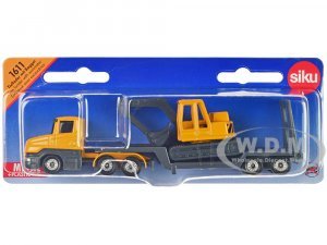 Truck with Low Loader Trailer and Excavator Yellow