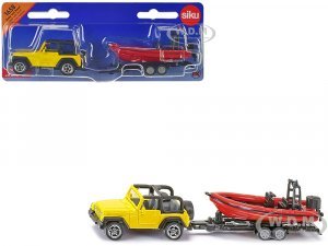 Jeep Yellow with Trailer and Boat