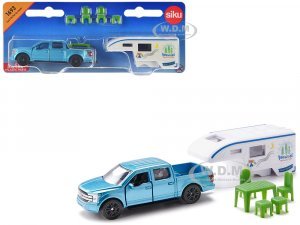 Ford F-150 Pickup Truck Blue Metallic Camper Set with Accessories
