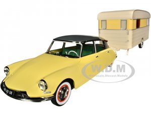 1960 Citroen DS 19 Jonquille Yellow with Silver Top and Caravan Digue Panoramic Trailer Beige