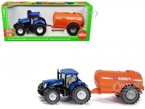 New Holland T7070 Tractor Blue with Abbey Single Axle Vacuum Tanker Orange