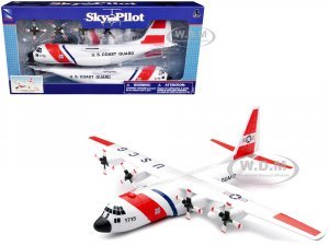 Model Kit Lockheed C-130 Hercules Transport Aircraft White and Red United States Coast Guard Snap Together Plastic Model Kit by New Ray