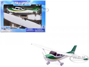 Model Kit Cessna 172 Skyhawk Aircraft White with Green and Yellow Stripes Sky Pilot Series Plastic Model Kit by New Ray