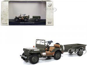 Willys Jeep -Ton Utility Truck Olive Drab with Trailer United States Army