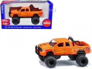 Ram 1500 Pickup Truck Lifted with Balloon Tires Orange with Flames