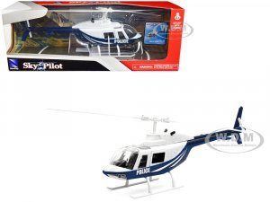 Bell 206 Helicopter Dark Blue and White Police Sky Pilot Series