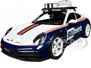 Porsche 911 Dakar #953 Roughroads Porsche Blue and White with Stripes and Roof Rack Race Series