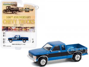 1988 Chevrolet S-10 4x4 Extended Cab Pickup Truck Blue Metallic and Black 100th Anniversary of Chevy Trucks (1918-2018) Anniversary Collection Series 13