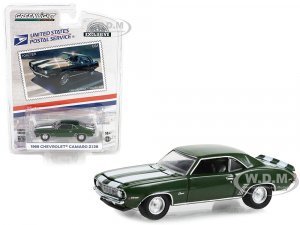 1969 Chevrolet Camaro Z/28 Green Metallic with White Stripes USPS (United States Postal Service) 2022 Pony Car Stamp Collection by Artist Tom Fritz Hobby Exclusive Series