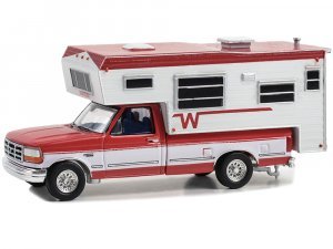 1995 Ford F-250 Long Bed with Winnebago Slide-In Camper - Bright Red and Oxford White Hobby Exclusive