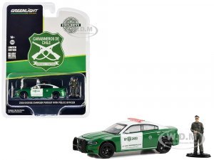 2018 Dodge Charger Pursuit Green and White Carabineros de Chile with Carabineros de Chile Police Figure Hobby Exclusive Series