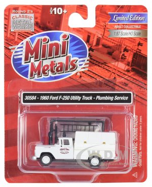 1960 Ford F-250 Utility Truck Plumbing Service White 7 (HO) Scale Model by Classic Metal Works