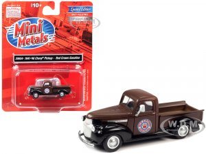 1941-1946 Chevrolet Pickup Truck Brown and Black Red Crown Gasoline  (HO) Scale Model by Classic Metal Works