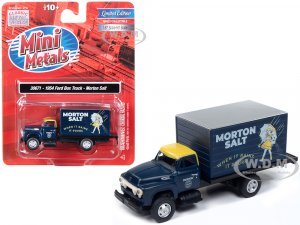 1954 Ford Box Truck Dark Blue with Yellow Top Morton Salt Mini Metals Series (HO) Scale