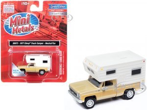 1977 Chevrolet Fleetside Pickup Truck with Camper Beige Metallic and Tan Mini Metals Series (HO) Scale