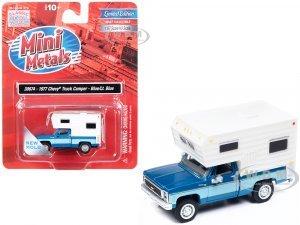 1977 Chevrolet Fleetside Pickup Truck with Camper Blue Metallic and Light Blue Mini Metals Series 7 (HO) Scale