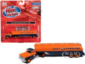 1960 Ford Tanker Truck Orange and Blue Gulf Oil 7 (HO) Scale Model by Classic Metal Works