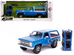 1980 Chevrolet Blazer Blue Metallic with Stripes with Extra Wheels Just Trucks Series