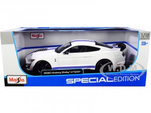 2020 Ford Mustang Shelby GT500 White with Blue Stripes Special Edition