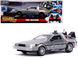 DeLorean Brushed Metal Time Machine with Lights (Flying Version) Back to the Future Part II (1989) Movie Hollywood Rides Series