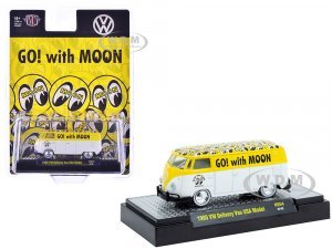 1960 Volkswagen Delivery Van USA Model MoonEyes White and Yellow with Top Graphics and White Interior