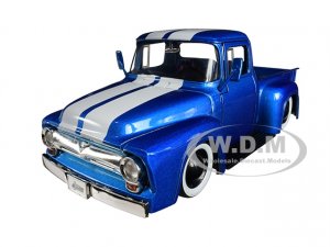 1956 Ford F-100 Pickup Truck Metallic Light Blue with White Stripes and Extra Wheels Just Trucks Series