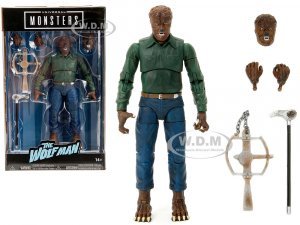 The Wolfman 6.25 Moveable Figure with Cane Trap and Alternate Head and Hands Universal Monsters Series by Jada