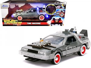 DeLorean Brushed Metal Time Machine with Lights Back to the Future Part III (1990) Movie Hollywood Rides Series