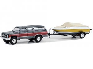 1987 Chevrolet Suburban K20 Silverado with Boat and Boat Trailer Hitch & Tow