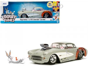 1957 Chevrolet Corvette Beige with Pink Interior with Bugs Bunny Figure Looney Tunes Hollywood Rides Series