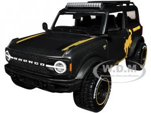 2021 Ford Bronco Badlands Dark Gray Metallic with Gold Graphics and Roof Rack Off-Road Maisto Design Series