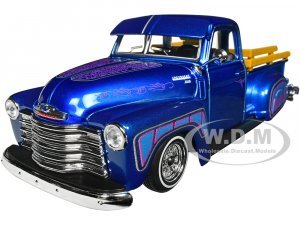 1950 Chevrolet 3100 Pickup Truck Lowrider Candy Blue with Graphics Lowriders Series 1/25