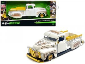 1950 Chevrolet 3100 Pickup Truck Lowrider White with Graphics and Gold Wheels Lowriders Series 1 25