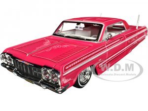 1964 Chevrolet Impala SS Lowrider Pink with Graphics and White Interior Lowriders Maisto Design Series