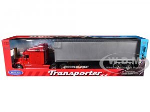 Freightliner Columbia Truck Red with Gray Container
